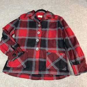 Vintage 1950s Pendleton Women’s 49er Plaid Virgin‎ Wool Jacket Red Black Hunting